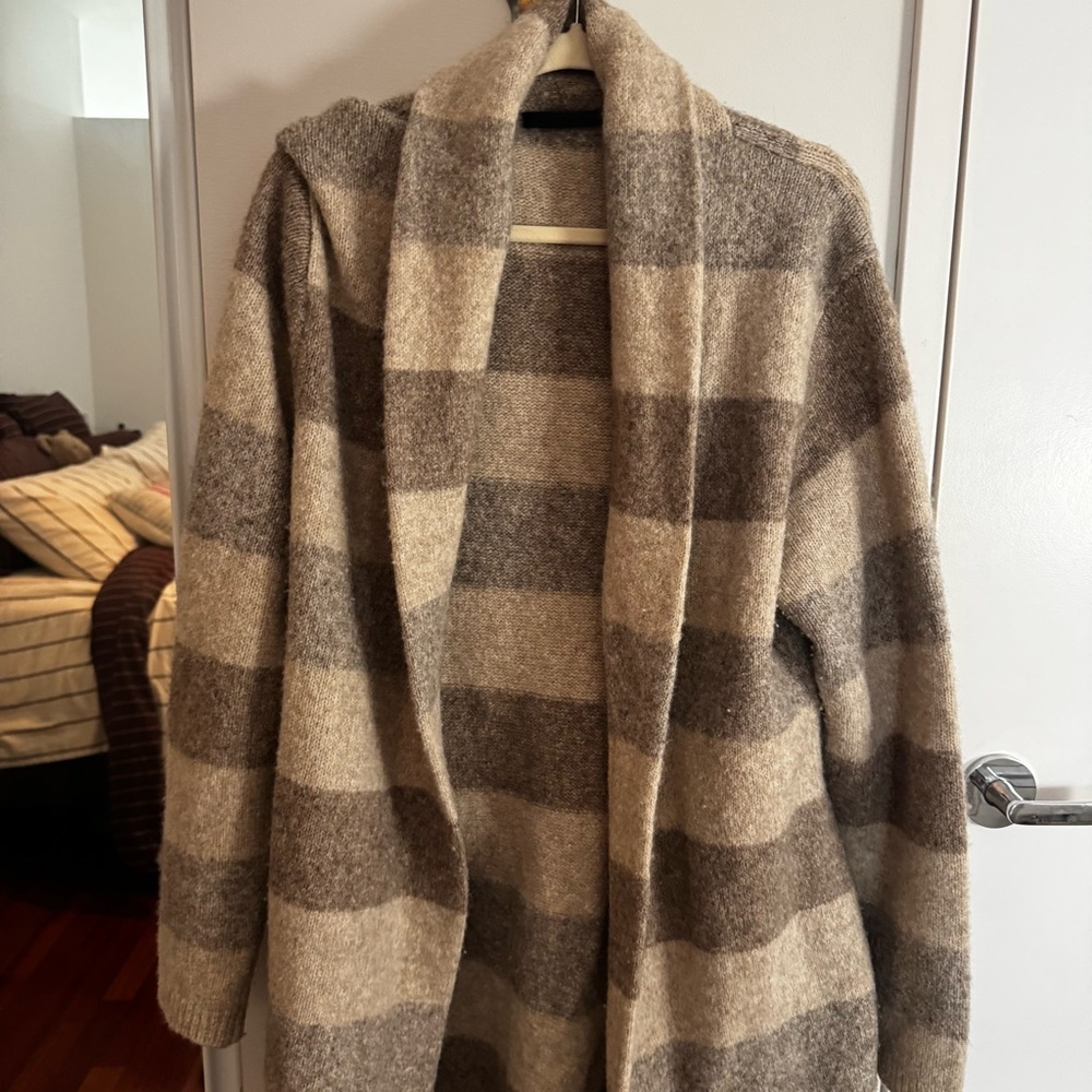 Jenni Kayne Cream, Taupe & Gray Striped Long Open Cardigan - Picture 3 of 7
